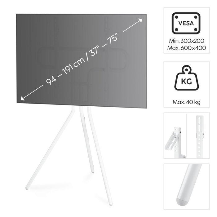 TV Stand Easel Design, up to 191cm / 75" /, up to 40kg, white