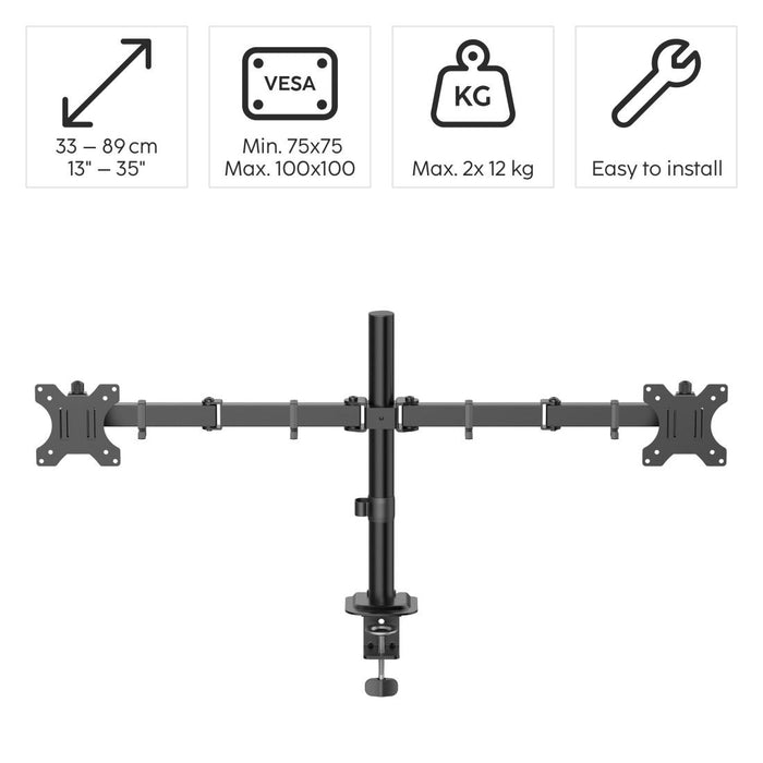 HAMA 2-Monitor Desk Stand, Adjustable, 13" - 35", 12 kg, Black