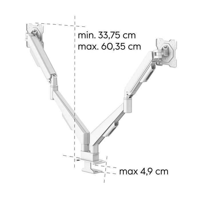 HAMA 2-Monitor Desk Stand, 17"-35", Adjustable, Gas Spring, White
