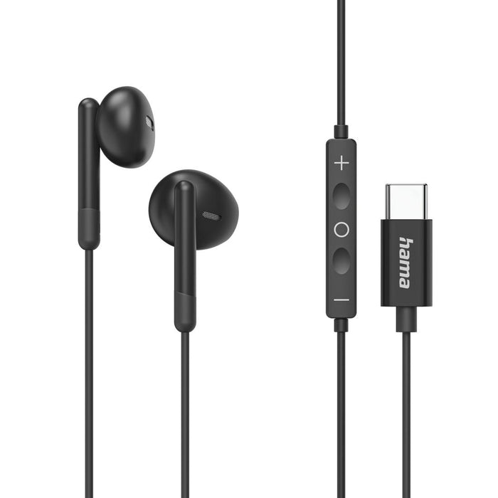 HAMA Headphones "Classy", USB-C, earbuds, microphone, cable kink protection, black