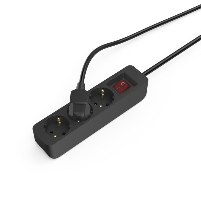 HAMA 3-socket power strip, 1.4m, black with on/off button