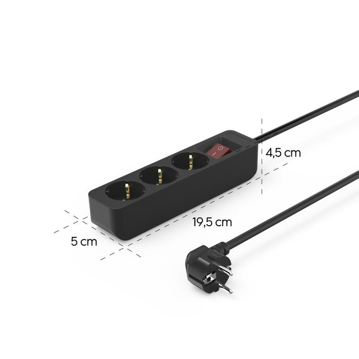 HAMA 3-socket power strip, 1.4m, black with on/off button