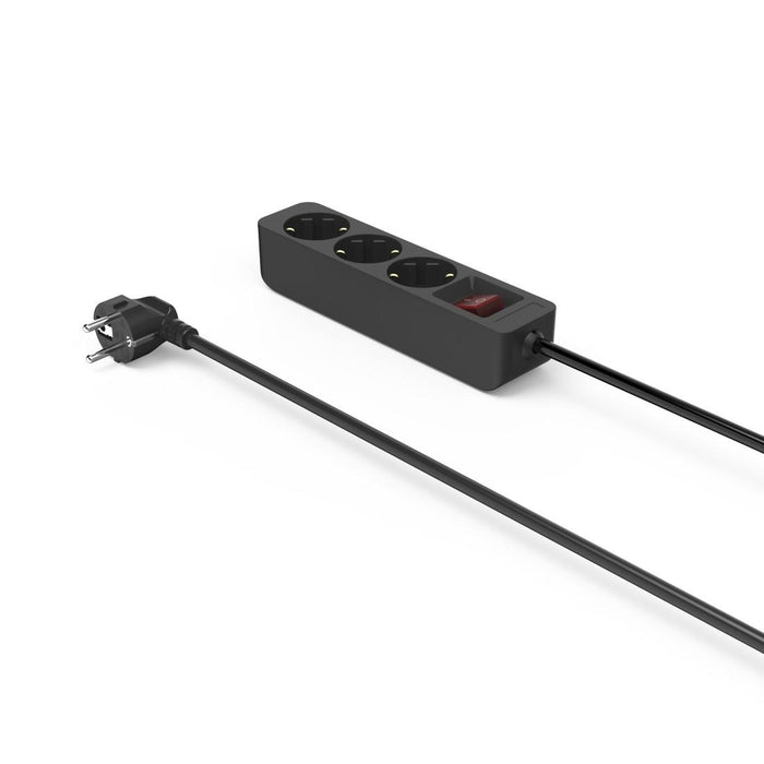 HAMA 3-socket power strip, 1.4m, black with on/off button