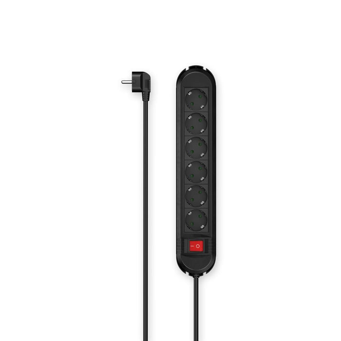 HAMA Power strip 6 sockets, 3m, black, with on/off button, wall mounting