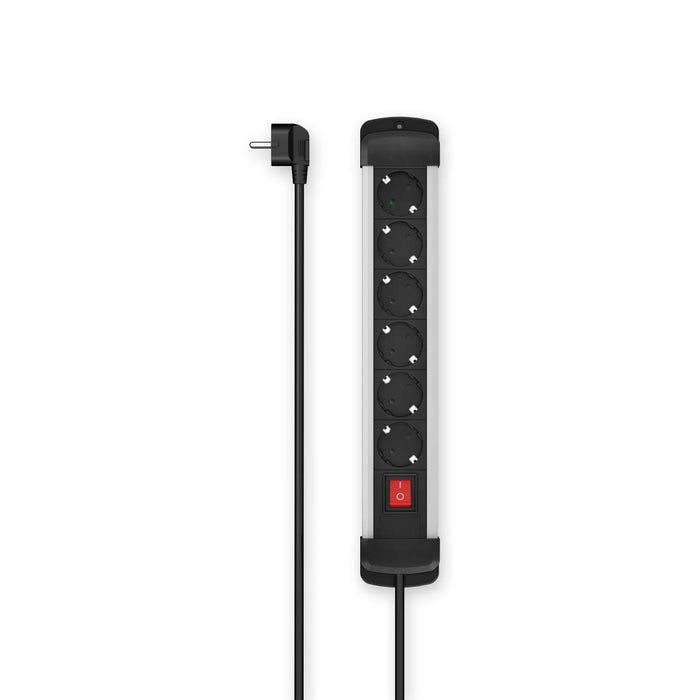 HAMA Aluminum Splitter 6-socket, switch, wall mounting, 3 m