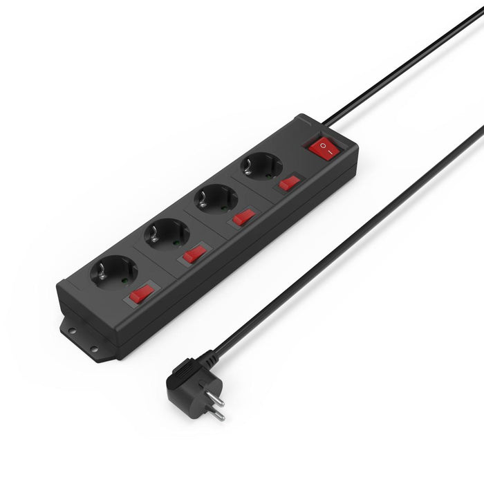 HAMA Power strip with key, 4 sockets at 90°, wall mounting, 1.4m, black