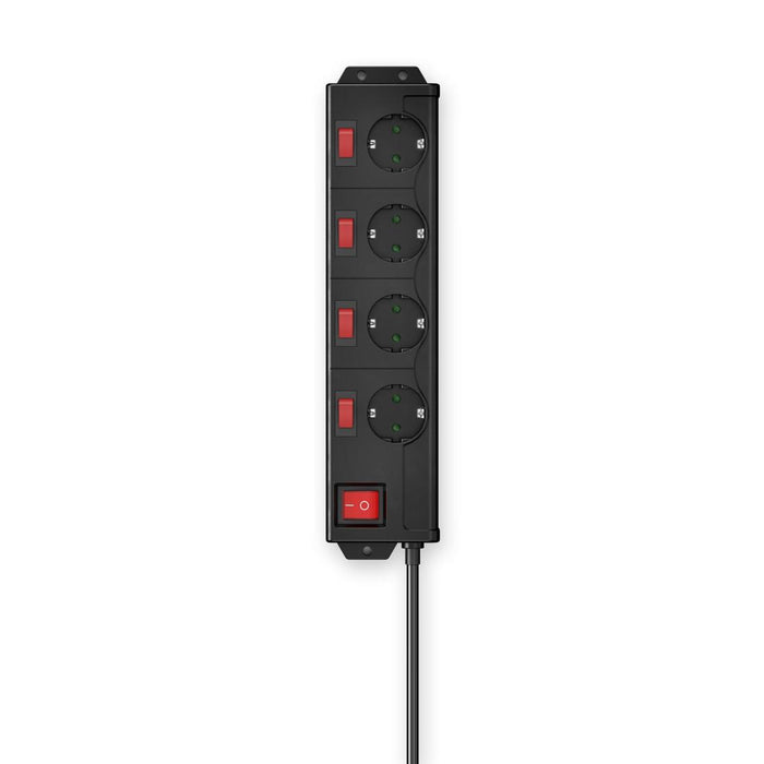 HAMA Power strip with key, 4 sockets at 90°, wall mounting, 1.4m, black