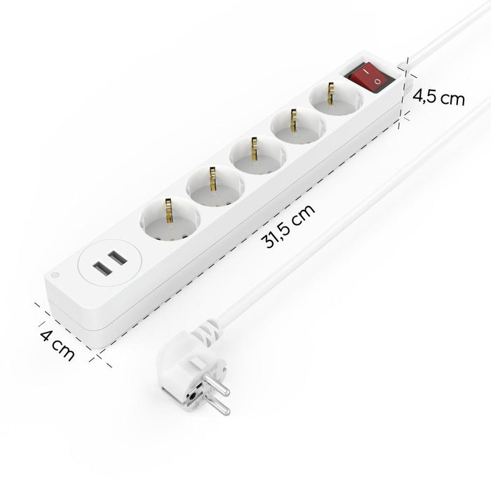 Power adapter HAMA USB 3.4A, 5 sockets, 2x USB, 3400mA, 223183