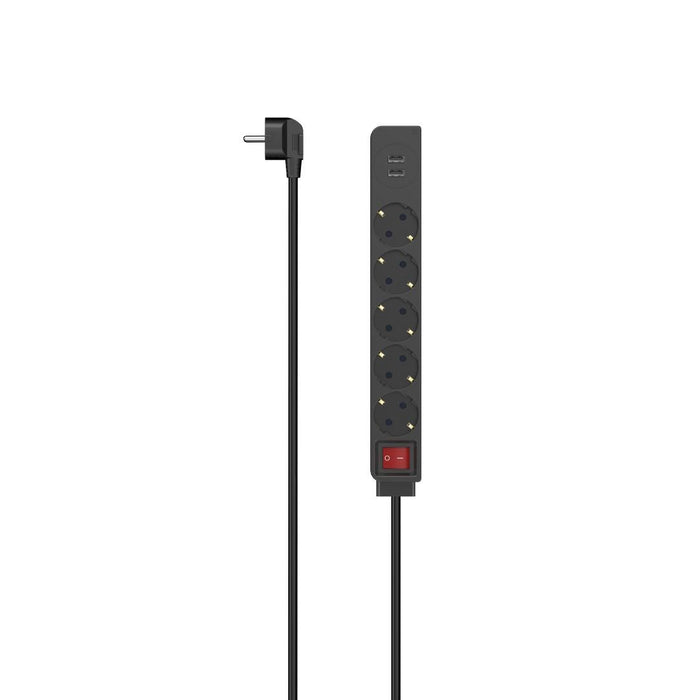 HAMA power strip, 5 sockets, 2 x USB-A 17 W, 1.4 m, 223184