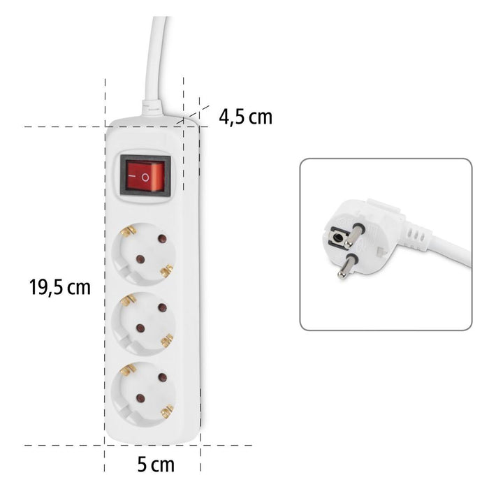 Power strip HAMA 30535 3 sockets, 3m, white with on/off button, child protection