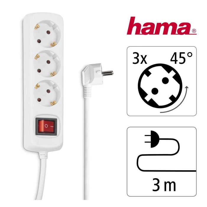 Power strip HAMA 30535 3 sockets, 3m, white with on/off button, child protection