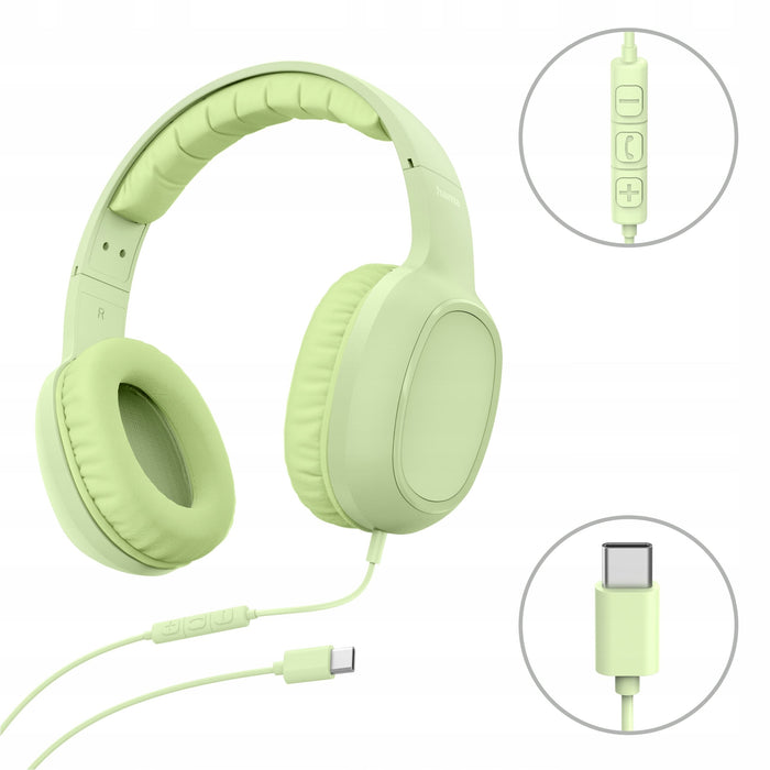 HAMA Headphones with microphone "Fun C", USB-C, cable guide on one side, green