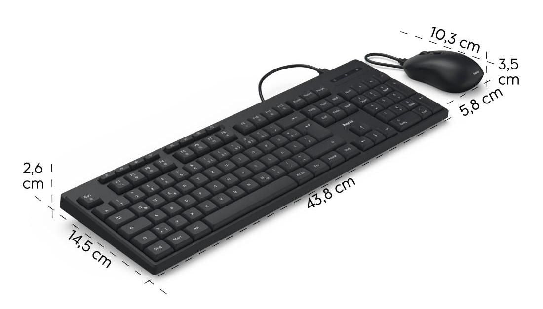 HAMA Wired keyboard and mouse set CKM-200, USB-A, USB-C