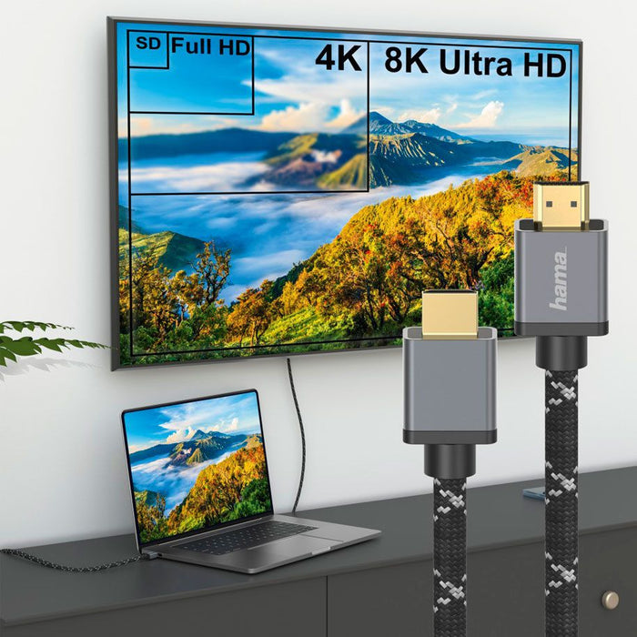 Cable HAMA Ultra HD, HDMI male - HDMI male, 8K, 48GB/s, metal, 2 m, Posl. connectors, Black
