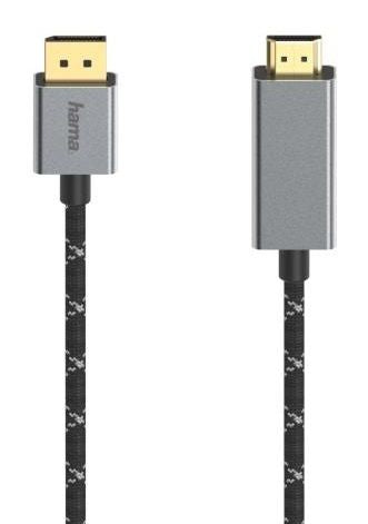Cable HAMA, DisplayPort male - HDMI male, Ultra-HD, 4K@60 Hz, 1.5m, Aluminum, Gold-plated connectors, Black