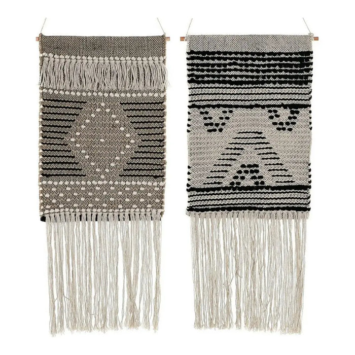 Hanging decoration DKD Home Decor Beige Grey Dark grey Fringe Boho 45 x 1 x 61 cm (2 Units) - Декорация и