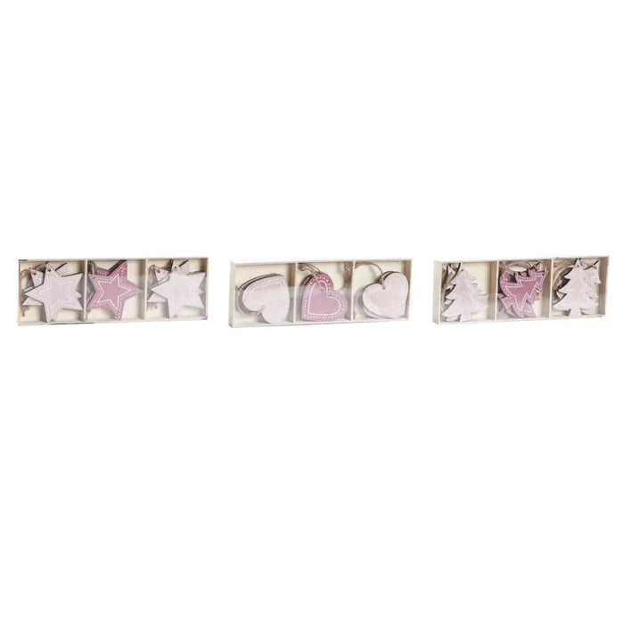 Hanging decoration DKD Home Decor Pink Light Pink Wood 6,5 x 1 x 6,5 cm (9 Pieces) (3 Units) - Декорация и