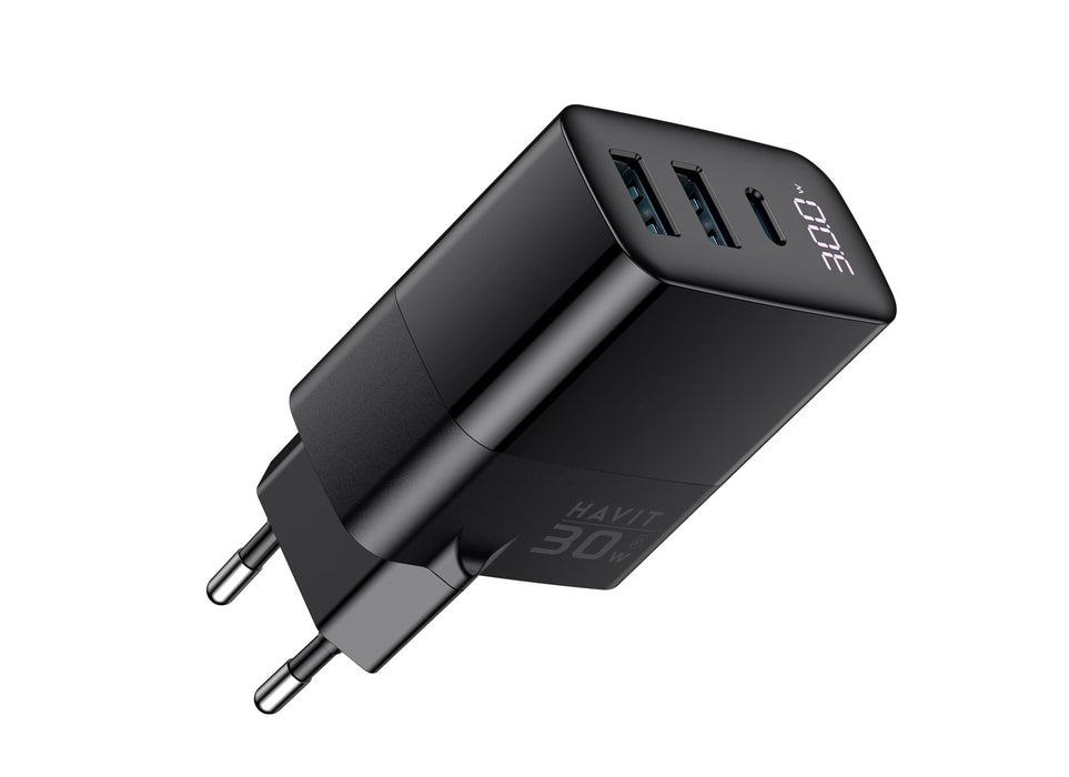 Havit UCLE001 EU - GaN three-port charger 30 W, black