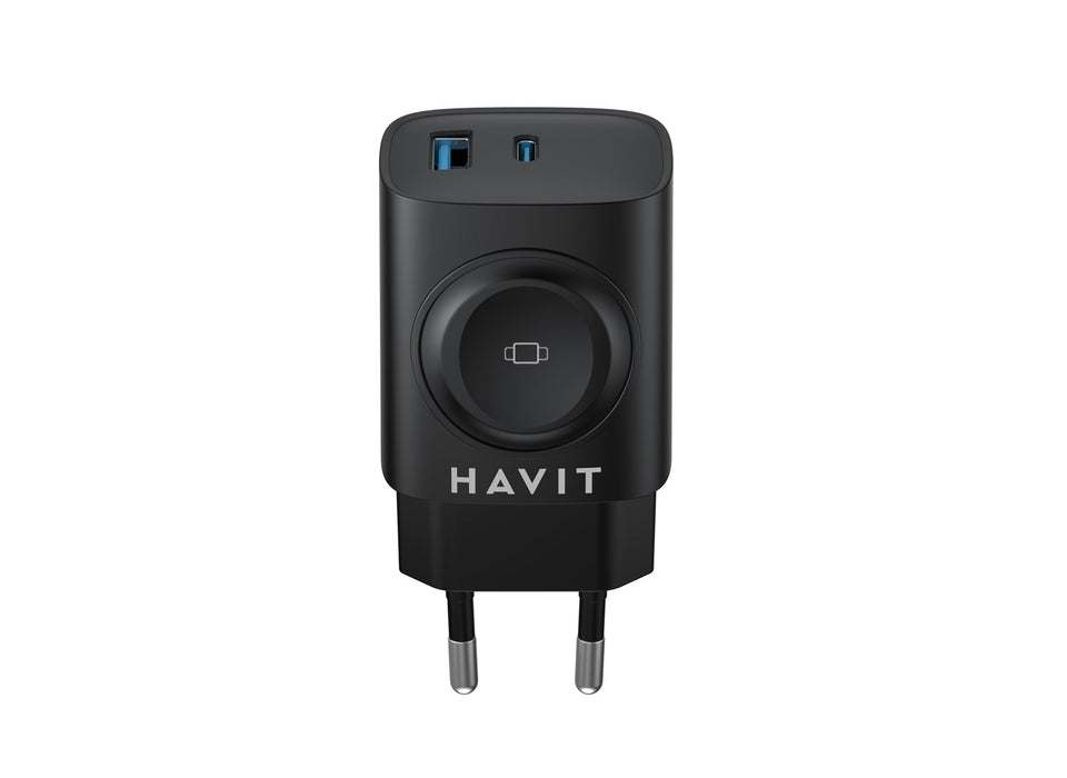 Havit UC132 EU - GaN 22 W dual-port charger with wireless charging option, black