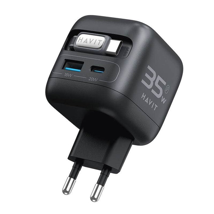 Havit UC250 A-EU - GaN travel charger with extendable cable (black)