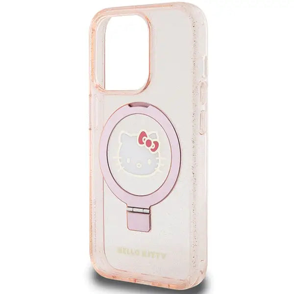 Hello Kitty Ring Stand Glitter Electrop Logo MagSafe Case for iPhone 15 Pro - Pink - Cell phone cases