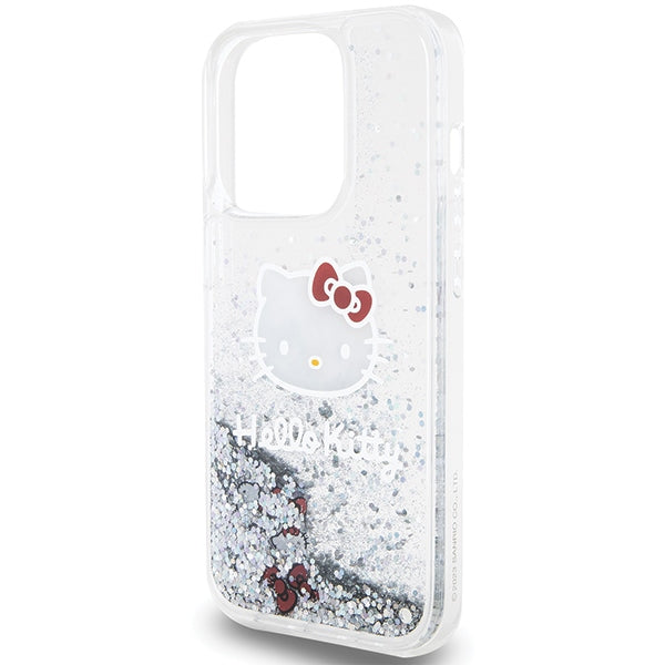 Hello Kitty Liquid Glitter Charms Kitty Head case for iPhone 14 Pro Max - silver