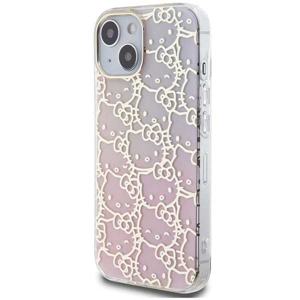 Hello Kitty IML Gradient Electrop Crowded Kitty Head case for iPhone 15 - pink