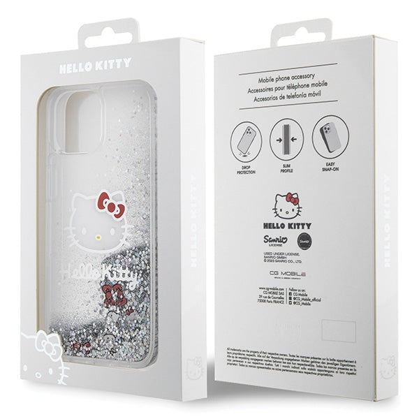 Hello Kitty Liquid Glitter Charms Kitty Head case for iPhone 15 - silver