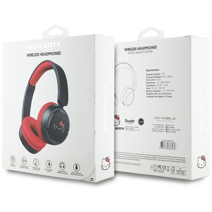Hello Kitty Face Logo Bluetooth On-Ear Headphones - Red