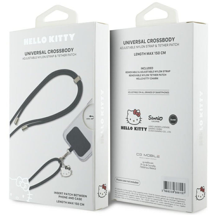 Hello Kitty Patch &amp; Kitty Head Charm Universal Phone Lanyard - Black