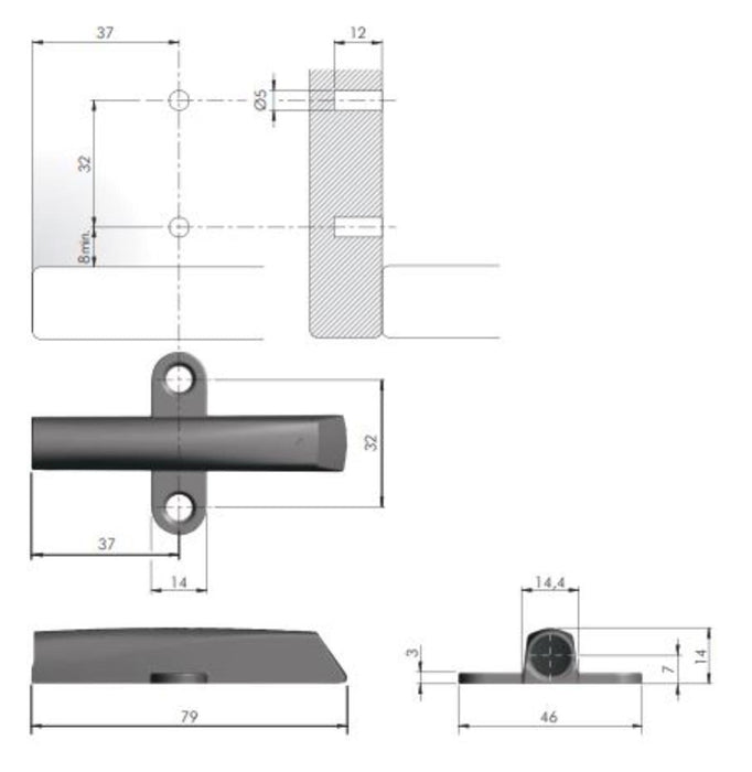 PUSH BUTTON 37MM + ADAPTER FOR EXTERNAL MOUNTING