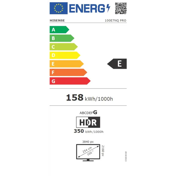 Hisense 100’’ E7NQ Pro 4K Ultra HD 3840x2160 ULED FALD Quantum Dot 144Hz IPS HDR 10+ HLG Dolby Vision IQ Dolby Atmos