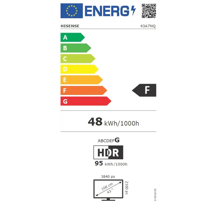 Hisense 43’’ A7NQ 4K Ultra HD 3840x2160 QLED FALD Quantum Dot HDR 10+ HLG Dolby Vision Dolby Atmos Smart TV WiFi 5GHz