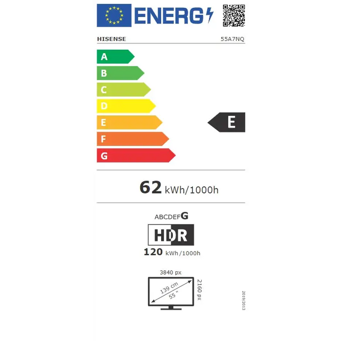 Hisense 55’’ A7NQ 4K Ultra HD 3840x2160 QLED FALD Quantum Dot HDR 10+ HLG Dolby Vision Dolby Atmos Smart TV Light