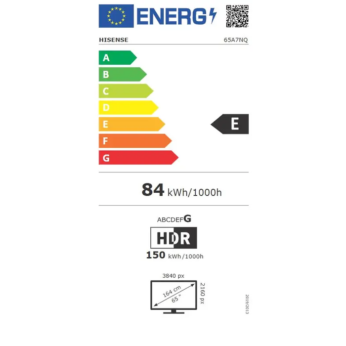 Hisense 65’’ A7NQ 4K Ultra HD 3840x2160 QLED FALD Quantum Dot HDR 10+ HLG Dolby Vision Dolby Atmos Smart TV Light