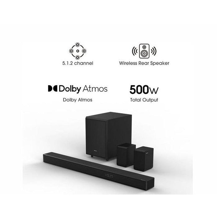 Hisense AX5125H 5.1.2Ch Sound Bar with Wireless Subwoofer 500W Dolby Atmos Bluetooth 5.3 4K HDMI Pass Through DTS:X