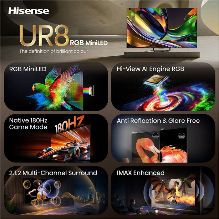 TV HISENSE 65UR8S 4K Ultra HD RGB-Mini LED SMART TV, VIDAA, 65.0 ", 164.0 cm