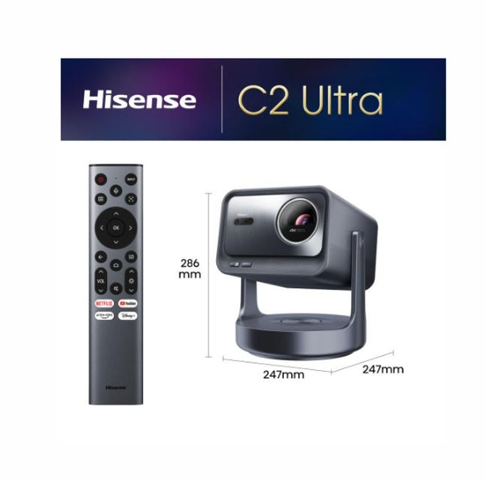 Hisense C2 Ultra Smart mini  Laser Projector, 4K Ultra HD 3840x2160, 2000:1, 3000 lum, 60 Hz, Optical Zoom& Digital Zoom,Dolby Vision, IMAX enhanced,Dolby Vision, HDR10+, HDR10, HLG, 2*10W+20W Subwoofer,Designed for XBOX