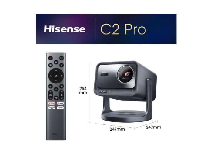 Hisense C2 Pro Smart mini  Laser Projector, 4K Ultra HD 3840x2160, 2000:1, 2600 lum, 60 Hz, Optical Zoom& Digital Zoom,Dolby Vision, IMAX enhanced,Dolby Vision, HDR10+, HDR10, HLG, 2*10W
