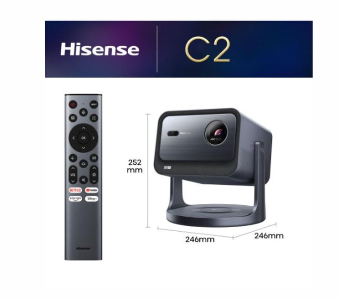 Hisense C2 Smart mini Laser Projector, 4K Ultra HD 3840x2160, 1700:1, 2000 lum, 60 Hz, Digital Zoom,Dolby Vision, HDR10+(decoding), HDR10, HLG, 2*10W