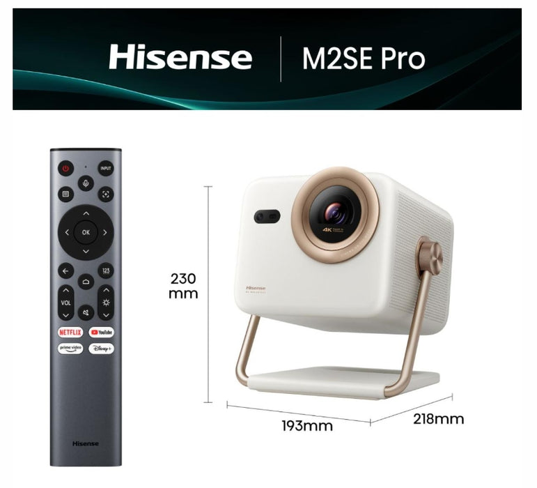 Hisense projector M2SE-PRO Home Cinema,Ultra HD (3840x2160),HDMI 1x, 1300Lumens, 1000:1, 2 x10W,VidaaU7, 65"-200", White