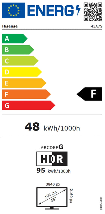Hisense 43" A7S, 4K Ultra HD 3840x2160, QLED, FALD, Quantum Dot, HDR 10+, HLG, Dolby Vision, Dolby Atmos, Smart TV, WiFi 5GHz, WiFi Direct, BT, Anyview Cast, 3xHDMI, 2xUSB, LAN, CI+, DVB-T2/C/S2, Black