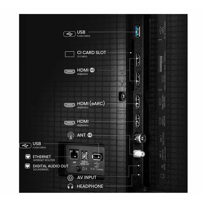 Hisense 50" E8Q, 4K Ultra HD 3840x2160, ULED, Quantum Dot,144 Hz,HDR 10+, HLG, Dolby Vision, DTS Virtual X, Smart TV, WiFi, Light Sensor, BT, Anyview Cast, 4xHDMI, 2xUSB, LAN, CI+, DVB-T2/C/S2, Singale Stand, Black