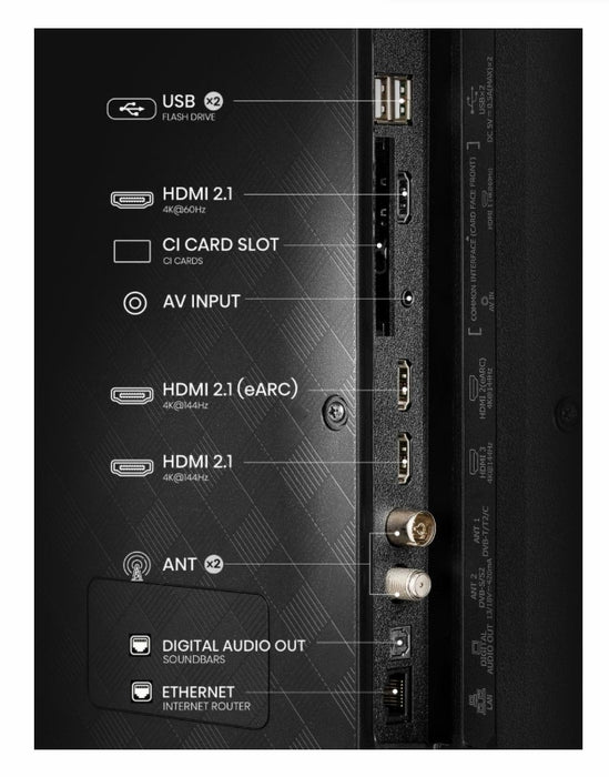 Hisense 55" E7Q Pro, 4K Ultra HD 3840x2160, QLED, Quantum Dot, 144Hz, HDR 10+ adaptive, HLG, Dolby Vision, DTS Virtual X, Smart TV, WiFi 5GHz, WiFi Direct, BT, Anyview Cast, 3xHDMI, 2xUSB, LAN, CI+, DVB-T2/C/S2, Black