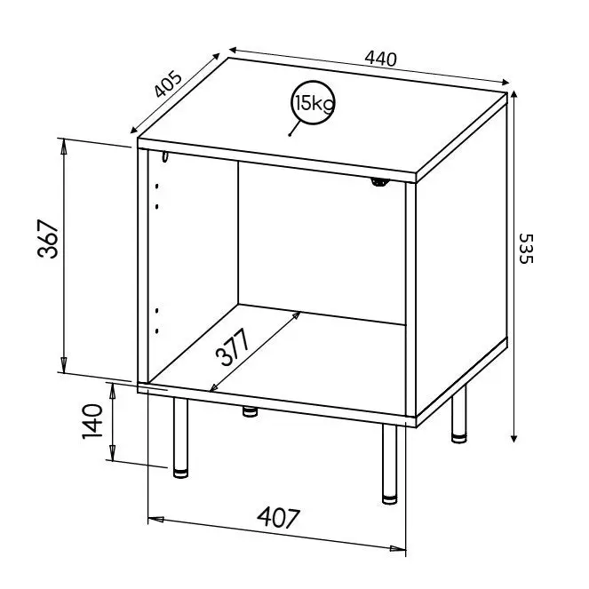HOLE bedside table 2 pcs. 44x40.5x53.5 cm matte black - Bedside tables made of furniture boardSZN-PME<<<Bedside