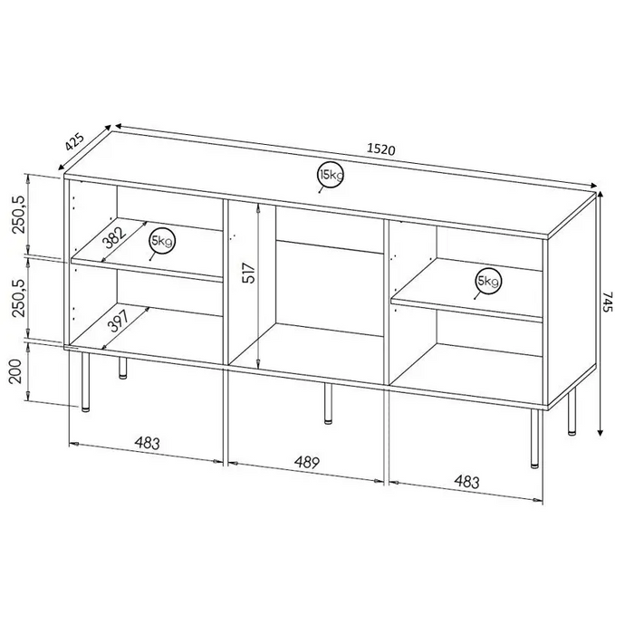 HOLE chest 152x42,5x74,5 cm white matt - Chests of drawers made of furniture boardKOY-ZPM<<<ChestsKOY<<<ActionPL