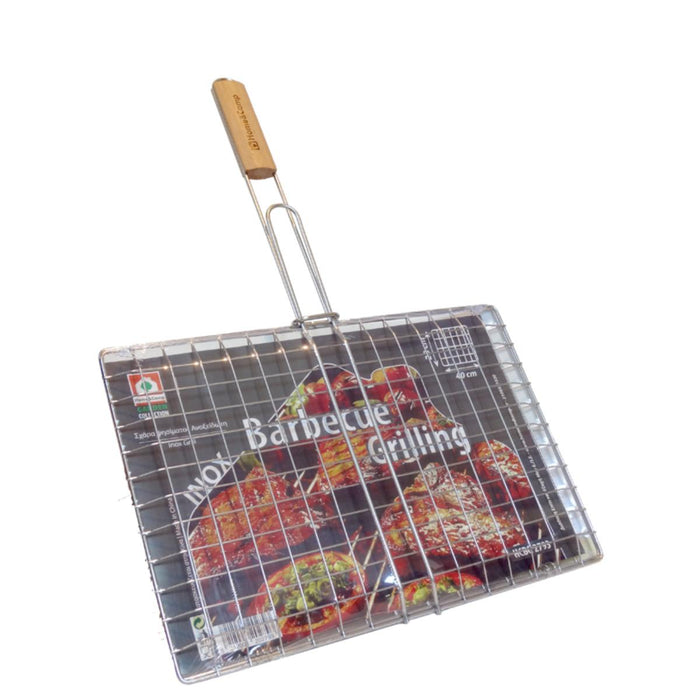 GRILL 40/28/60CM STAINLESS STEEL WITH WOODEN HANDLE
