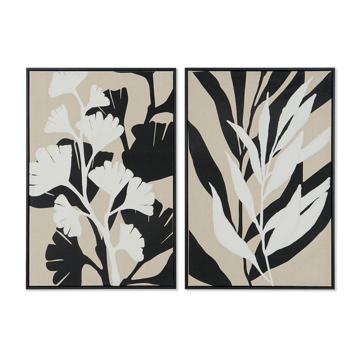 Canvas Home ESPRIT White Black Beige Leaf of a plant Urban 63 x 4,3 x 93 cm (2 Units)
