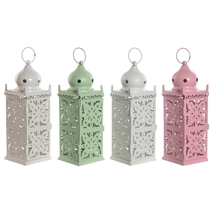 Lantern Home ESPRIT White Green Pink Iron Oriental 10 x 10 x 30 cm (4 Units)