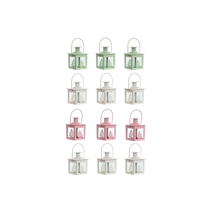 Lantern set Home ESPRIT White Green Pink Crystal Iron Shabby Chic 7 x 7 x 10 cm (3 Pieces) (4 Units)